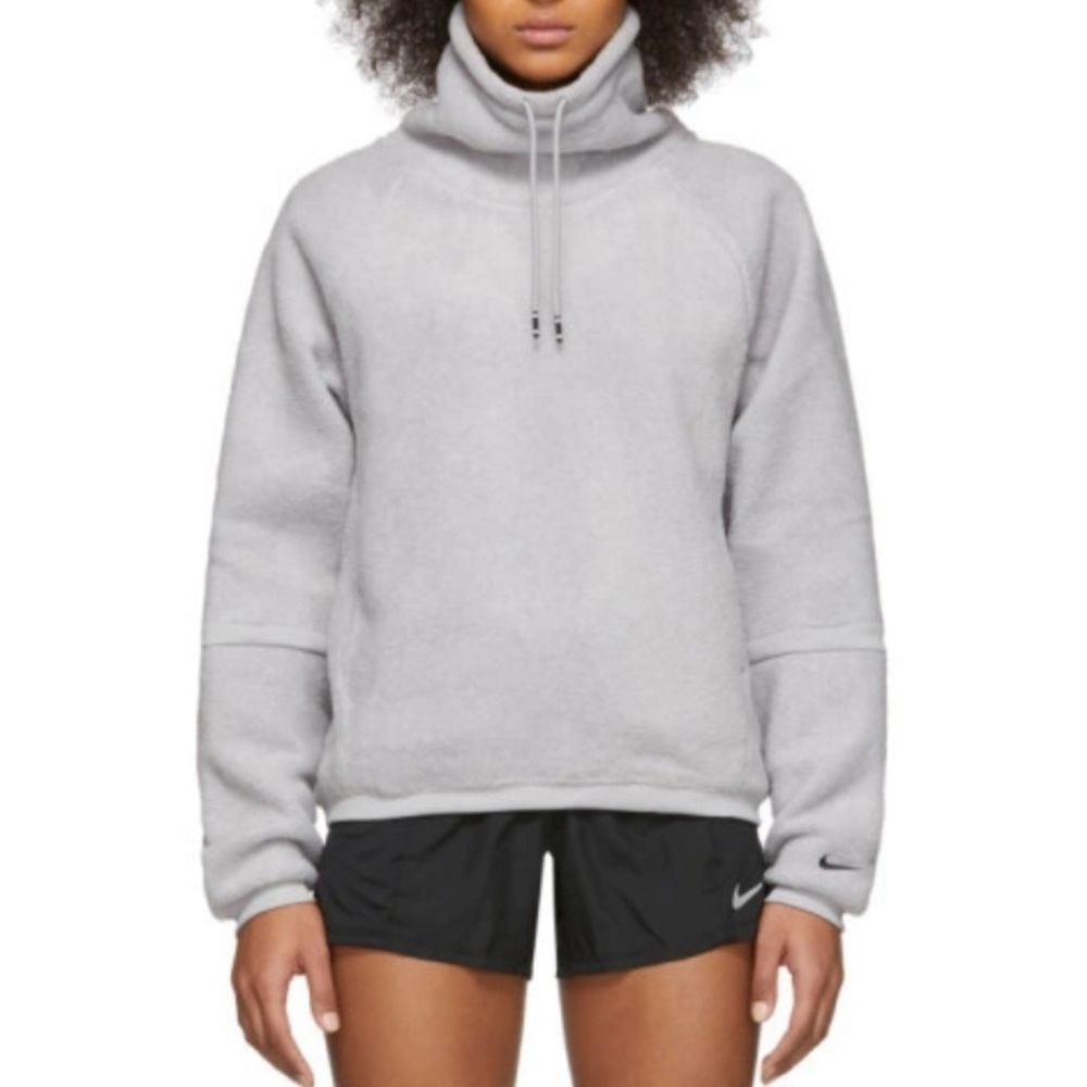 Nike Therma Fleece Drawstring Turtleneck Cowl Women's Sweater Size Large Grey